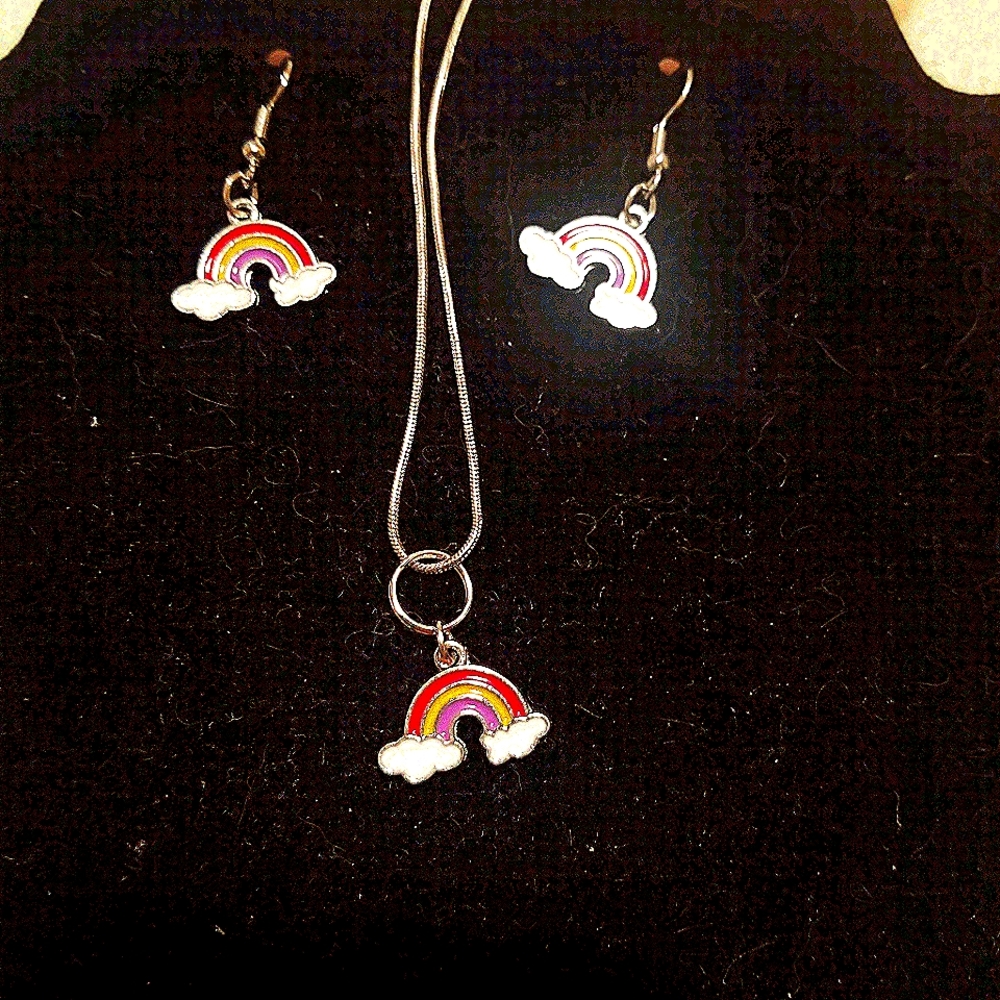 Rainbow earring and necklace set